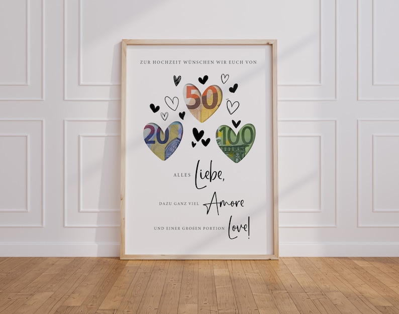 Wedding Money Gift | Wedding Poster | Creative DIY Gift for the Bride and Groom | Wedding Gift Money | Last-Minute Instant Download A4 image 1