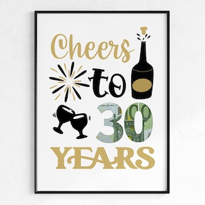 Geldcadeau voor een 30e verjaardag | Proost op 30 jaar verjaardagscadeau | Cadeau-idee direct downloaden PDF | Ronde verjaardagsposter