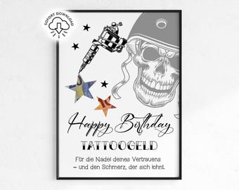 Gift of money for a tattoo | Gift certificate for a tattoo | Give money to a man/boyfriend | Birthday gift idea | Tattoo gift idea | A4 PDF image