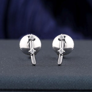 Tiny Bar Stud Earrings, Tiny Gold Studs, Moissanite Line Earrings, Tiny earrings, Gold Delicate Earrings, simple studs gold, Diamond Earring