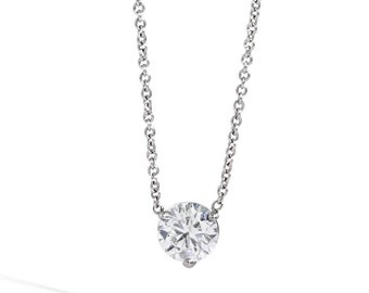 14k Gold Moissanite Necklace, Moissanite Solitaire Necklace, Bridesmaid Minimalist Round Cut Solitaire Necklace, Birthday gift for women