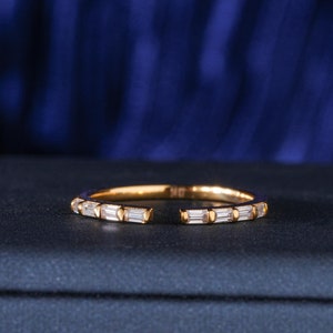 Offener Ehering, Baguette Moissanit Ehering, 14K Gelbgold Open Gap Matching Bands, Promise Baguette Diamant Ehering