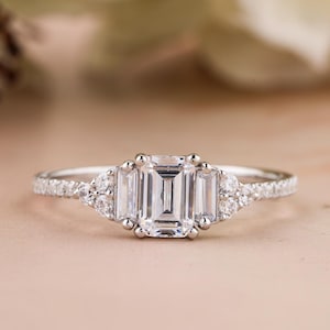 Dainty Emerald Cut Moissanite Engagement Ring, Emerald Cut Solitaire Ring, 925 Silver Rings, Minimalist Emerald Cut Ring, Anniversary Gifts