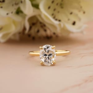 Oval Cut Moissanite Engagement Ring, 14K Solid Yellow Gold Moissanite Ring, Solitaire Engagement Ring for Women, Unique Bridal Ring