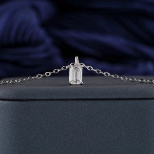 Moissanite Solitaire Necklaces for Women, Emerald Cut Solitaire Pendant Necklace, Minimalist Solid Gold Necklace, Dainty Bridal Jewelry