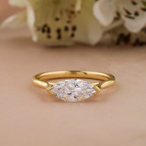 Marquise Bezel Set Diamond Ring, Marquise Moissanite Engagement Ring, 14K Solid Yellow Gold Solitaire Ring, Promise Anniversary Ring