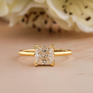 Princess Cut Engagement Ring in 14k Solid Gold, Princess Solitaire Moissanite Ring, Moissanite Engagement Ring, Gold Promise Bridal Ring