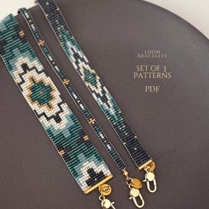SET DI 3 MODELLI - braccialetti turchesi con telaio, geometria sacra, pdf, gioielli fai da te con perline