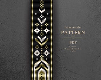 Loom pattern, miyuki delica beaded bracelet, folk dream house design, pdf