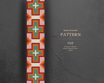 Loom pattern bead bracelet, miyuki delica pdf, red orange pattern beadweaving