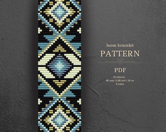 Southwestern beaded bracelet pattern, aztec inspired loom beading pattern, pdf, miyuki delica