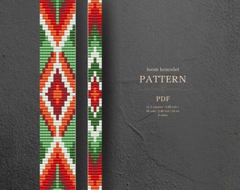 Green orange bead bracelet pattern, miyuki delica, loom beading pdf