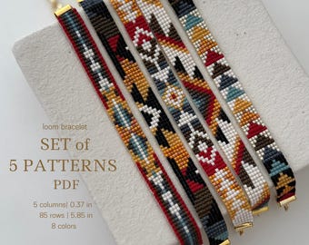 5 Beaded Loom Bracelet Patterns – Ethnic Miyuki Delica Designs (PDF Download)