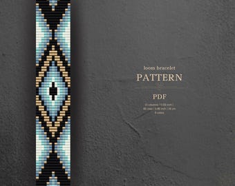 Miyuki delica loom pattern for beadweaving bead bracelet, black teal gold, pdf