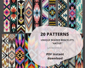 20 loom bracelet patterns bandle, native american style beadwork, pdf, instant download