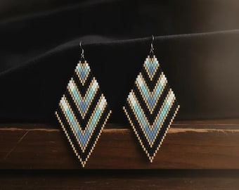 Brick Stitch earrings pattern, miyuki delica - Diamond Shape, Native Design, PDF Beading Tutorial