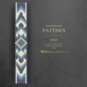 Bead loom bracelet pattern, native design, beaded bracelet diy, pdf instant download, white and blue color palette
