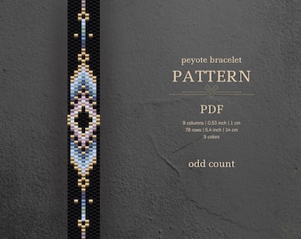 PATRÓN para pulsera de peyote, joyería de cuentas, pdf, pulsera tejida a mano en color verde azulado negro diy