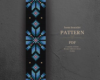 Winter snowflake loom pattern, beaded bracelet, 17 beads, pdf