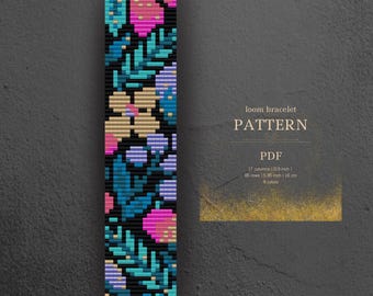 Floral loom pattern, beaded bracelet miyuki delica, pdf