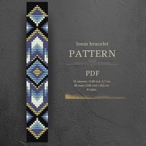 Pattern for making beadweaving loom bracelet with miyuki delica seed beads, native design, pdf instant download