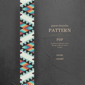 Peyote bead bracelet pattern, aztec traditional design and palette, native jewelry diy, pdf instant down load