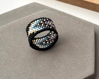 Miyuki Delica Perlenring Muster ~ Schwarz Türkis Gold ~ Peyote Stich (PDF Muster)