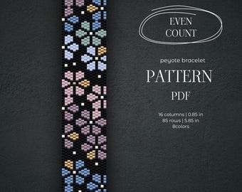 Peyote pattern, beaded bracelet, flower gradient design, easy beading, pdf