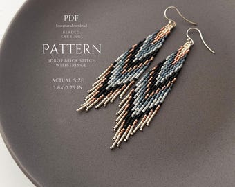 PATTERN for beaded fringe earrings in native design, brick stitch with fringe, PDF