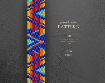 Peyote Bead Bracelet Pattern, Aztec Design (PDF Download) even count