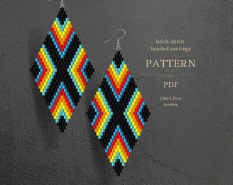 Miyuki delica bead pattern, Brick Stitch Diamond Shape Beaded Earrings Pattern – Native Design, PDF Beading Tutorial