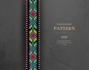 Loom Bead Bracelet Pattern, Folk Floral Design (PDF), miyuki delica
