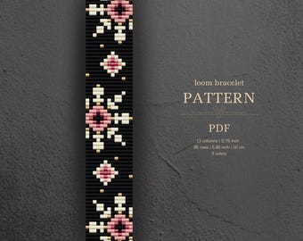 Snowflake bead pattern, loom bracelet, miyuki delica, pdf