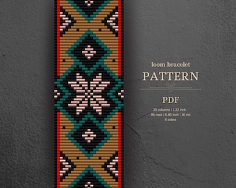 Folk Ornament Loom Bracelet Pattern, Slavic Snowflake Bead Pattern PDF, Traditional Seed Bead Bracelet, DIY Beading Pattern