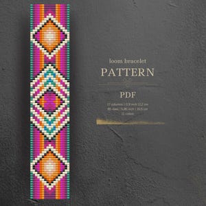 ビーズブレスレットのパターン、織機のパターンネイティブアメリカンスタイル、ミユキデリカの手織りジュエリーDIY、PDFインスタントダウンロード、ホットピンク