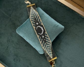 Patrón de telar de cuentas para pulsera de luna / Joyería bohemia DIY (PDF)