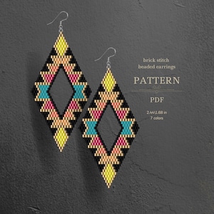 Molde para brincos de miçangas, brincos em formato de diamante com ponto tijolo, faça você mesmo (PDF)