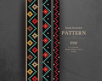 Set of 3 loom beaded bracelet patterns - folk design - easy beading, miyuki delica - pdf