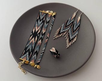 SET OF 5 PATTERNS -  loom bracelets, peyote ring and fringe earrings, pdf, beaded jewelry diy