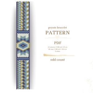 Peyote Bead bracelet PDF pattern odd count, navy teal gold palette native design, instant download, miyuki delica bracelet