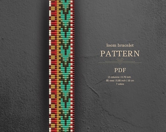 Loom pattern, beaded bracelet, easy beading, miyuki delica, blue and red, PDF instatn download