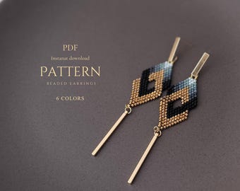 Diamond Beaded Earrings Pattern, Miyuki Delica Brick Stitch (PDF Tutorial)