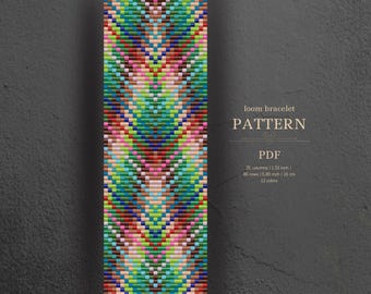Vibrant Bead Loom Bracelet Pattern PDF | Colorful Geometric Bracelet Tutorial