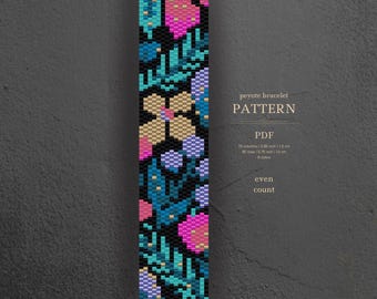 Flower bead pattern, peyote stitch enen count, beaded bracelet, pdf