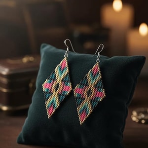 Brick Stitch Diamond Shape Beaded Earrings Pattern – Native Design, PDF Beading Tutorial