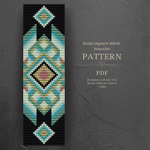 Beaded Bracelet Loom Pattern – Black & Teal Ethnic Design (PDF File)