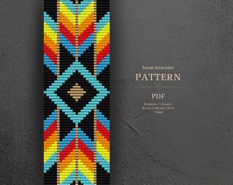 Wide bracelet bead pattern, chevron design, miyuki delica beading pdf