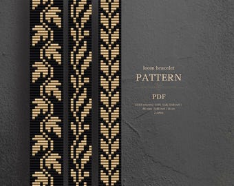 Loom Bracelet Patterns – Black and Gold Floral Bead Patterns – Instant Download