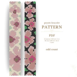 Peyote Beaded Bracelet Pattern with Flowers – PDF Tutorial – Beadwork Design for Delica 11/0