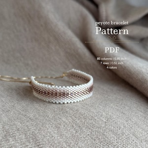 Bracelet en perles de peyotl tendance blanc, modèle PDF, adapté aux débutants, téléchargement immédiat, bracelet miyuki delica, couleurs pastel